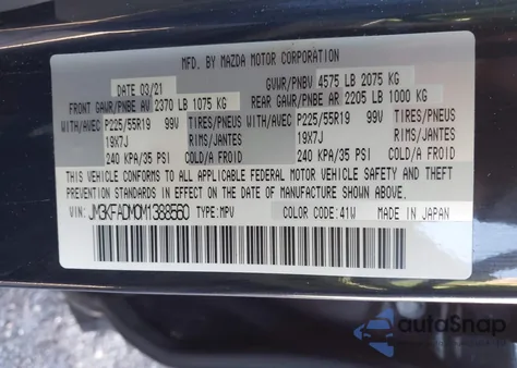 2021 Mazda Cx-5 Grand Touring z USA, uszkodzony, nr VIN JM3KFADM0M1388560